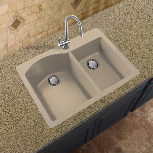 Transolid Aversa Granite 33-in Drop-In Kitchen Sink Kit with Grids, Strainers and Drain Installation Kit in Cafe Latte