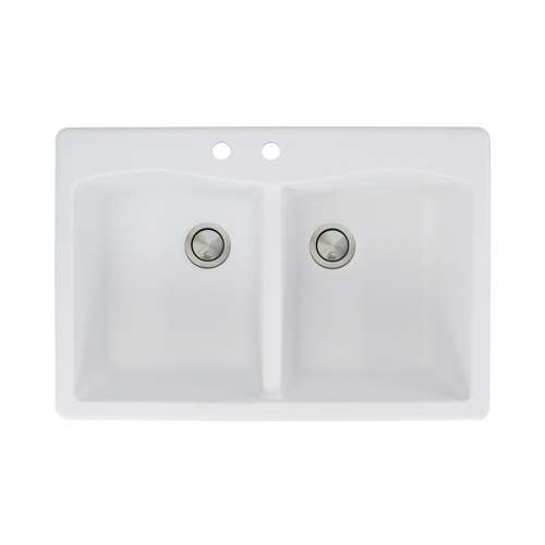 Transolid Aversa 33in x 22in silQ Granite Drop-in Double Bowl Kitchen Sink with 2 CB Faucet Holes, In White