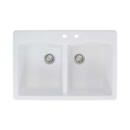 Transolid Aversa 33in x 22in silQ Granite Drop-in Double Bowl Kitchen Sink with 2 CD Faucet Holes, In White