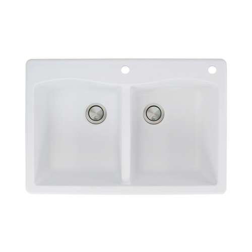 Transolid Aversa 33in x 22in silQ Granite Drop-in Double Bowl Kitchen Sink with 2 CE Faucet Holes, In White