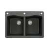 Transolid Aversa 33in x 22in silQ Granite Drop-in Double Bowl Kitchen Sink with 3 CAE Faucet Holes, in Black