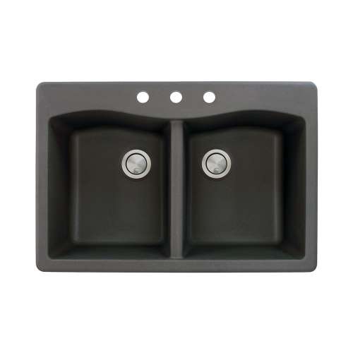 Transolid Aversa 33in x 22in silQ Granite Drop-in Double Bowl Kitchen Sink with 3 CBD Faucet Holes, in Black