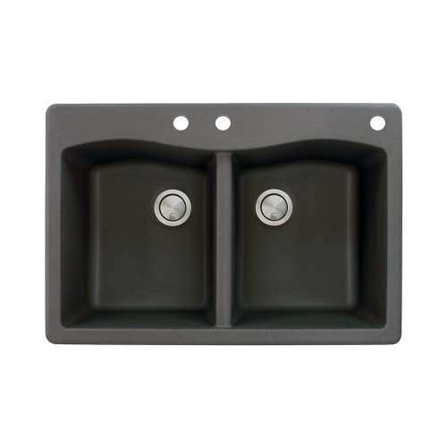 Transolid Aversa 33in x 22in silQ Granite Drop-in Double Bowl Kitchen Sink with 3 CBE Faucet Holes, in Black