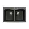 Transolid Aversa 33in x 22in silQ Granite Drop-in Double Bowl Kitchen Sink with 3 CDE Faucet Holes, in Black