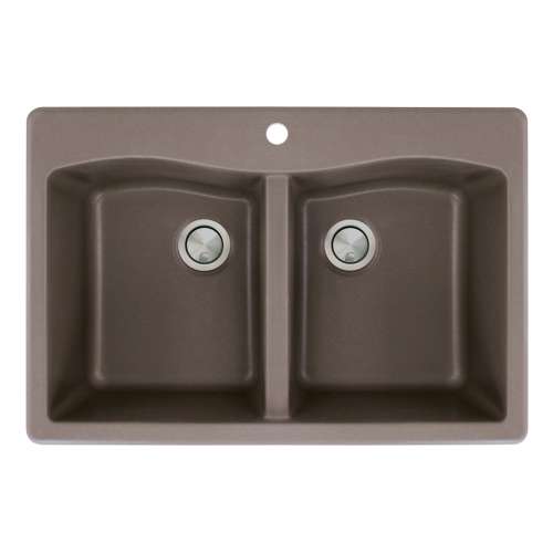 Transolid Aversa 33in x 22in silQ Granite Drop-in Double Bowl Kitchen Sink with 1 Pre-Drilled Center Faucet Hole, in Espresso