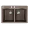 Transolid Aversa 33in x 22in silQ Granite Drop-in Double Bowl Kitchen Sink with 3 CAB Faucet Holes, in Espresso