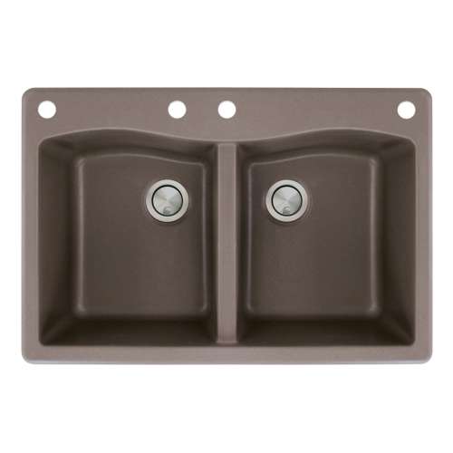Transolid Aversa 33in x 22in silQ Granite Drop-in Double Bowl Kitchen Sink with 4 CABE Faucet Holes, in Espresso