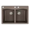Transolid Aversa 33in x 22in silQ Granite Drop-in Double Bowl Kitchen Sink with 3 CAD Faucet Holes, in Espresso