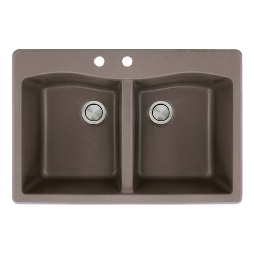 Transolid Aversa 33in x 22in silQ Granite Drop-in Double Bowl Kitchen Sink with 2 CB Faucet Holes, in Espresso