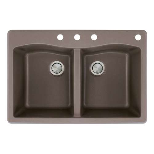 Transolid Aversa 33in x 22in silQ Granite Drop-in Double Bowl Kitchen Sink with 4 CBDE Faucet Holes, in Espresso