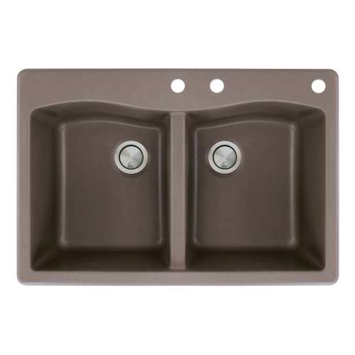 Transolid Aversa 33in x 22in silQ Granite Drop-in Double Bowl Kitchen Sink with 3 CDE Faucet Holes, in Espresso