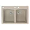 Transolid Aversa 33in x 22in silQ Granite Drop-in Double Bowl Kitchen Sink with 3 CAD Faucet Holes, in Café Latte