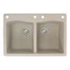 Transolid Aversa 33in x 22in silQ Granite Drop-in Double Bowl Kitchen Sink with 4 CADE Faucet Holes, in Café Latte