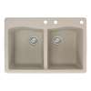 Transolid Aversa 33in x 22in silQ Granite Drop-in Double Bowl Kitchen Sink with 3 CDE Faucet Holes, in Café Latte
