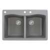 Transolid Aversa 33in x 22in silQ Granite Drop-in Double Bowl Kitchen Sink with 3 CAD Faucet Holes, in Grey