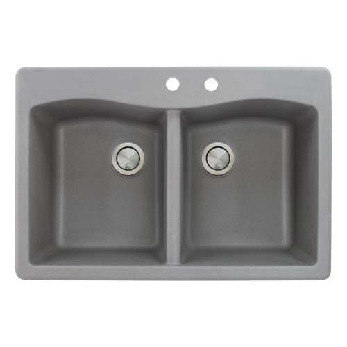 Transolid Aversa 33in x 22in silQ Granite Drop-in Double Bowl Kitchen Sink with 2 CD Faucet Holes, in Grey