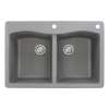 Transolid Aversa 33in x 22in silQ Granite Drop-in Double Bowl Kitchen Sink with 2 CE Faucet Holes, in Grey