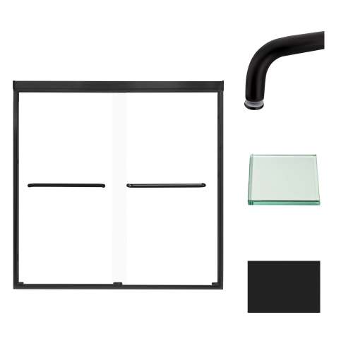 Slim bypass shower door in Matte Black frame finish with a smooth clear glass texture 57-3/4-in to 59-in W x 60-in H