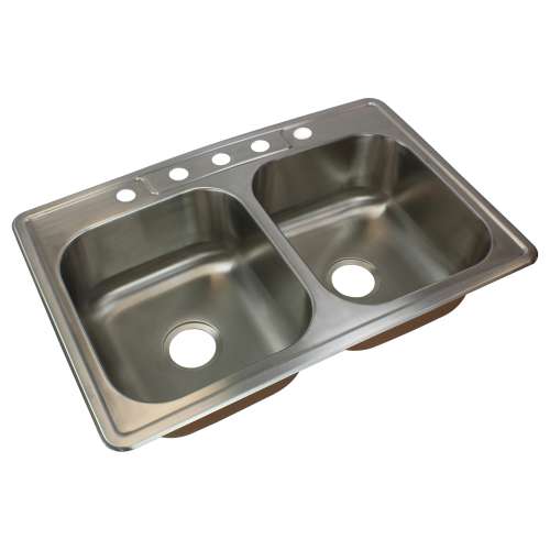 Transolid Classic 33in x 22in 18 Gauge Drop-in Double Bowl Kitchen Sink with 5 Faucet Holes