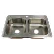 Transolid Classic 33in x 22in 18 Gauge Drop-in Double Bowl Kitchen Sink with 1 Faucet Hole