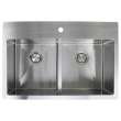 Transolid Diamond 33in x 22in 16 Gauge Dual Mount Double Bowl Kitchen Sink with Low Divide with FR2 Holes