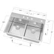 Transolid Diamond 33in x 22in 16 Gauge Dual Mount Double Bowl Kitchen Sink with Low Divide with 1 Hole