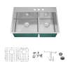 Transolid KKM-DTDO332210-3 Diamond Sink Kit with 60/40 Double Bowls, 3 Pre-Drilled Holes, Magnetic Accessories Kit, and Drain Kit