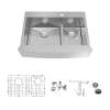 Transolid KKM-DTDOF362510 Diamond Sink Kit with Farmhouse Style 60/40 Double Bowls, Magnetic Accessory Kit and Drain Kit