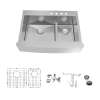 Transolid KKM-DTDOF362510-4 Diamond Sink Kit with Farmhouse Style 60/40 Double Bowls, 4 Pre-Drilled Holes, Magnetic Accessories Kit, and Drain Kit