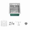 Transolid KKM-DTSB151710-3 Diamond Sink Kit with Single Bowl, 3 Pre-Drilled Holes, Magnetic Accessories Kit, and Drain Kit