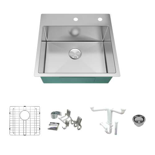 Transolid KKM-DTSB232210-FR2 Diamond Sink Kit with Single Bowl, 2 Pre-Drilled Holes, Magnetic Accessories Kit, and Drain Kit