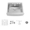 Transolid KKM-DTSSF302510-4 Diamond Sink Kit with Farmhouse Style Single Bowl, 4 Pre-Drilled Holes, Magnetic Accessories Kit, and Drain Kit
