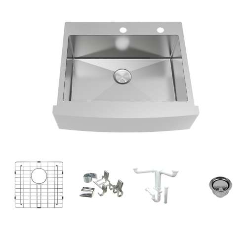 Transolid KKM-DTSSF302510-F2 Diamond Sink Kit with Farmhouse Style Single Bowl, 2 Pre-Drilled Holes, Magnetic Accessories Kit, and Drain Kit