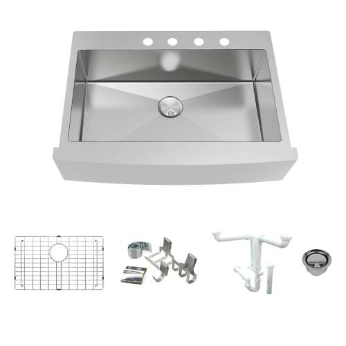 Transolid KKM-DTSSF362510-4 Diamond Sink Kit with Farmhouse Style Super Single Bowl, 4 Pre-Drilled Holes, Magnetic Accessory Kit and Drain Kit