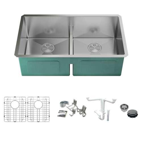 Transolid KKM-DUDE331910 Diamond Sink Kit with Equal Double Bowls, Magnetic Accessories Kit, and Drain Kit