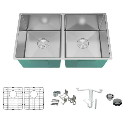 Transolid KKM-DUDET321910-16 Diamond Titan Sink Kit with Equal Double Bowls, Magnetic Accessories Kit, and Drain Kit