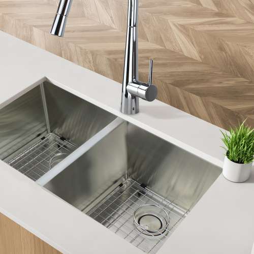Transolid KKM-DUDE331910 Diamond Sink Kit with Equal Double Bowls, Magnetic Accessories Kit, and Drain Kit