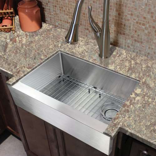Transolid Diamond KKM-DUSSF302010 Diamond Sink Kit with Farmhouse Style Single Bowl, Magnetic Accessories Kit, and Drain Kit
