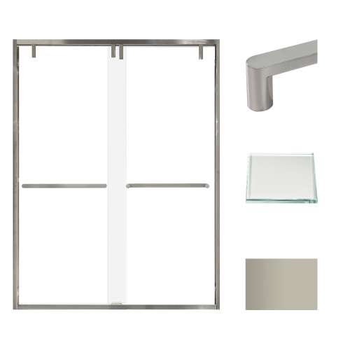 Transolid EBPT608010L-R-BN Eden 56-60-in W x 80-in H Semi-Frameless By-Pass Shower Door in Brushed Nickel with Low Iron Glass