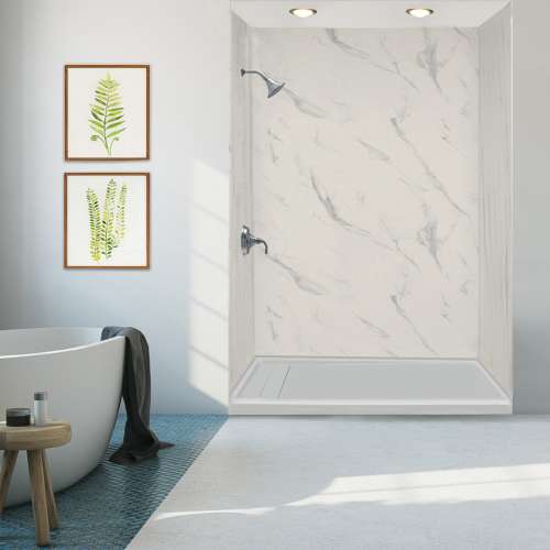 Transolid FLU6030L-39 Linear 60-in W x 30-in L Rectangular Shower Base with Left Hand Drain in Grey