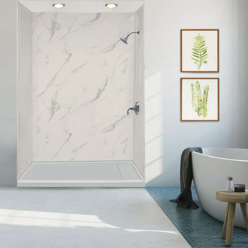Transolid FLU6032R-39 Linear 60-in W x 32-in L Rectangular Shower Base with Right Hand Drain in Grey