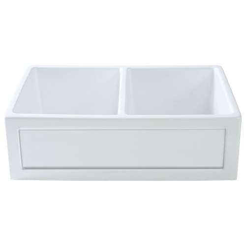 Transolid Abilene 33in x 20in Undermount Double Bowl Farmhouse Fireclay Kitchen Sink with Reversible (Country/Plain) Front, in White