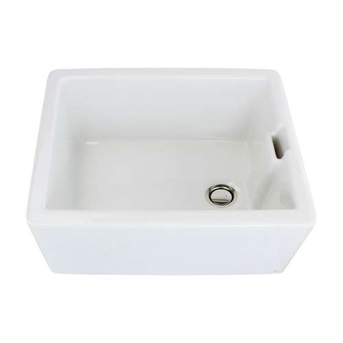 Transolid Quinn Belfast 24in x 20in Undermount Single Bowl Farmhouse Fireclay Kitchen Sink with Channeled Overflow, in White