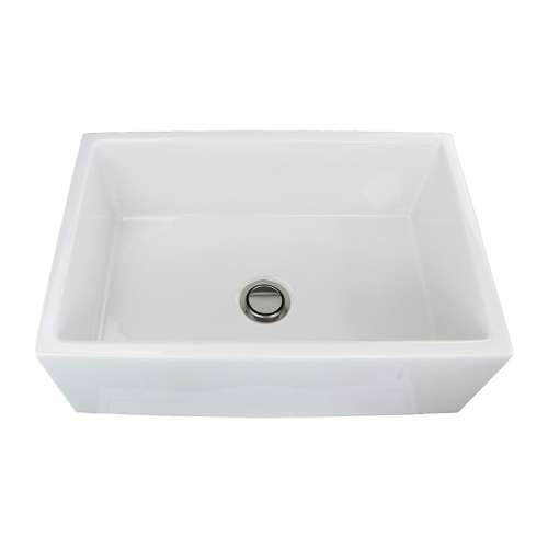 Transolid Covington 30in x 20in Undermount Single Bowl Farmhouse Fireclay Kitchen Sink with Reversible (English/Plain) Front, in White