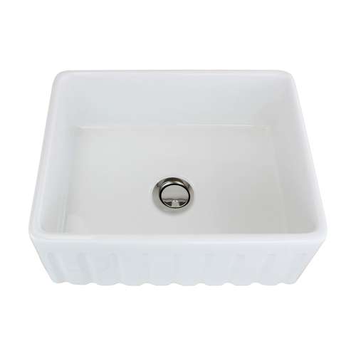 Transolid Logan 24in x 19in Undermount Single Bowl Farmhouse Fireclay Kitchen Sink with Reversible (Fluted/Plain) Front in White