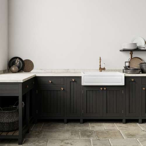 Transolid Versailles 30in x 20in Undermount Single Bowl Farmhouse Fireclay Kitchen Sink with Reversible (French/Plain) Front, in White