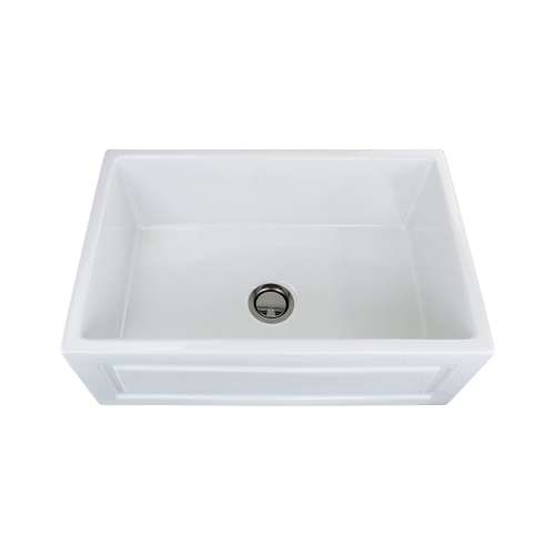 Transolid Versailles 30in x 20in Undermount Single Bowl Farmhouse Fireclay Kitchen Sink with Reversible (French/Plain) Front, in White