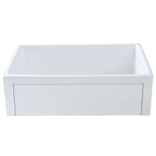 Transolid Aries 30in x 20in Undermount Single Bowl Farmhouse Fireclay Kitchen Sink with Reversible (Roman/Plain) Front, in White
