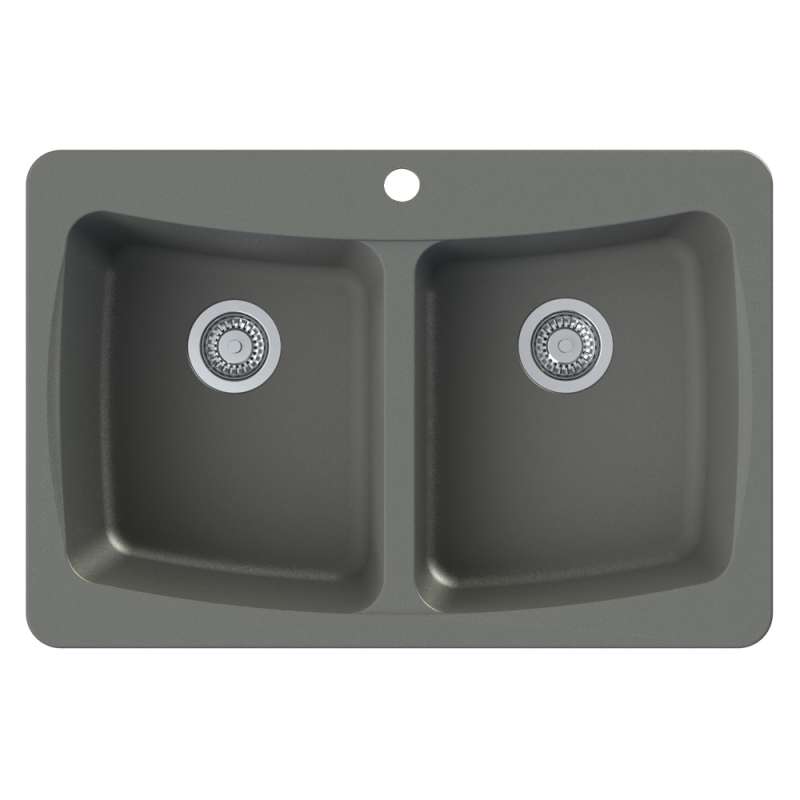 Grey Transolid GTDC3322-17-1 Genova SilQ Granite 1-Hole Dual-mount Double Equal Kitchen Sink 33-in L x 22-in W x 9-in H