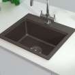 Transolid Genova 20in Granite Single Bowl Dual Mount 1-Hole Kitchen Sink with Strainer and Installation Kit